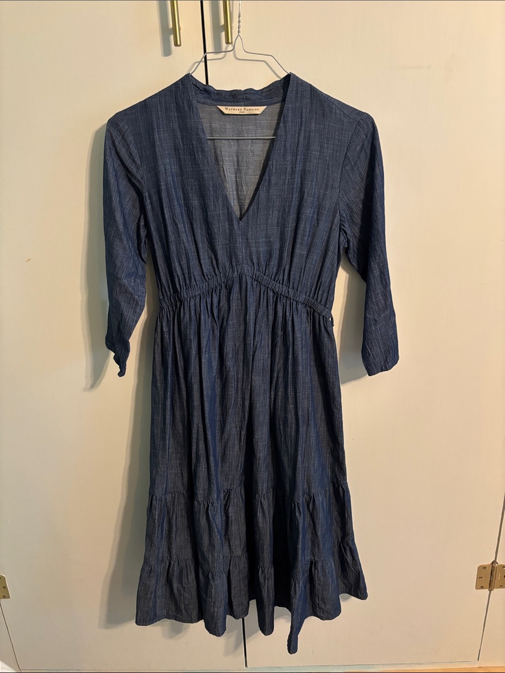 Wayward Fancies Indigo V‑Neck Tiered Midi Dress